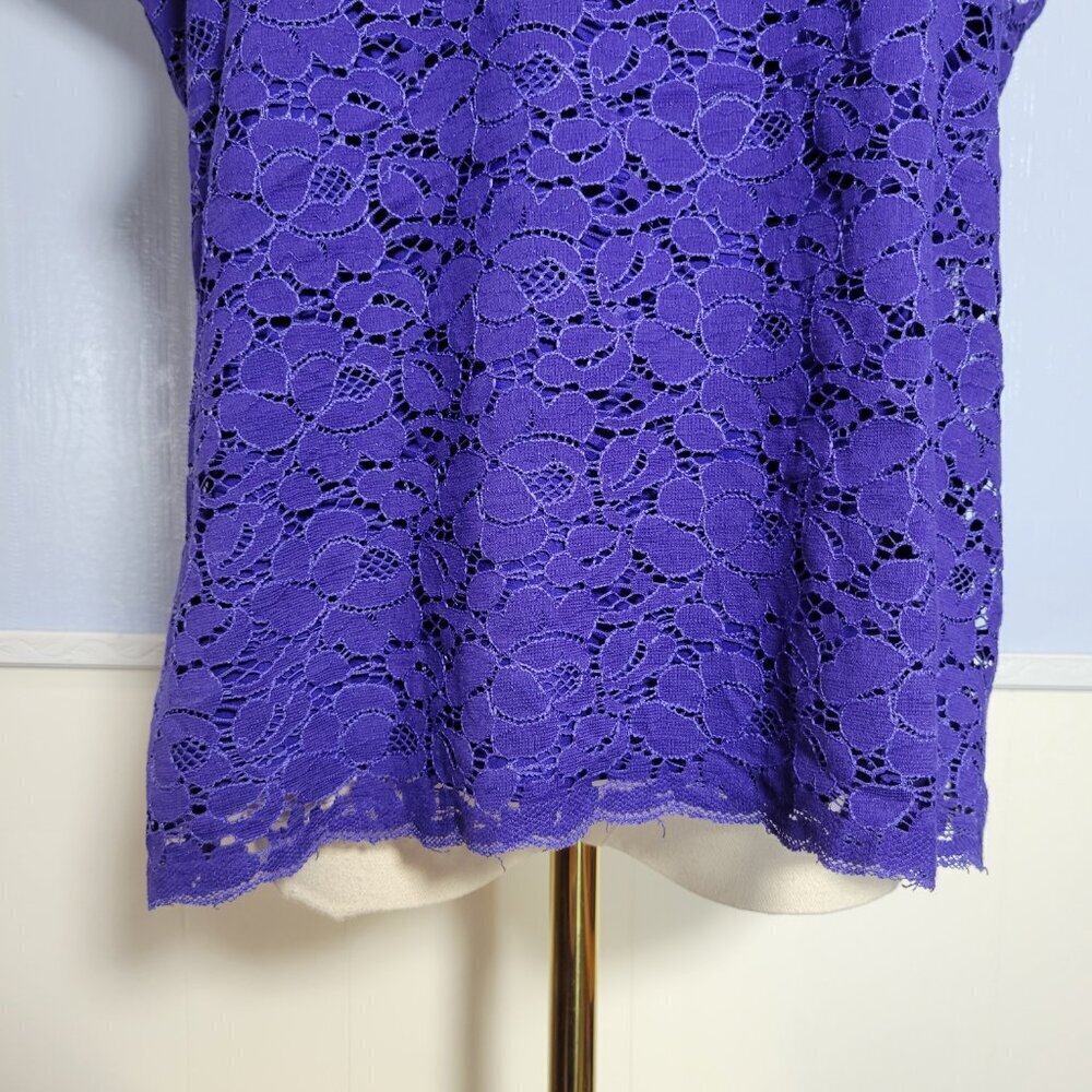 Liz Claiborne Petite Large Blue Lace Overlay Lined Tank Top Cap Sleeve Blouse - Picture 3 of 10